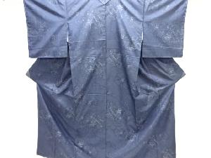 未使用品　仕立て上がり　遠山に寺塔・樹木模様織り出し本場泥大島紬着物